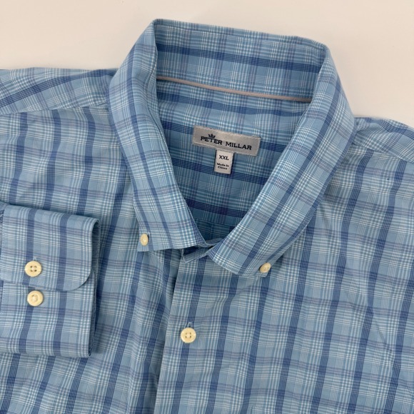 Peter Millar Men's XXL Plaid Button Down Long Sleeve Shirt Cotton Silk Blend - Picture 1 of 7